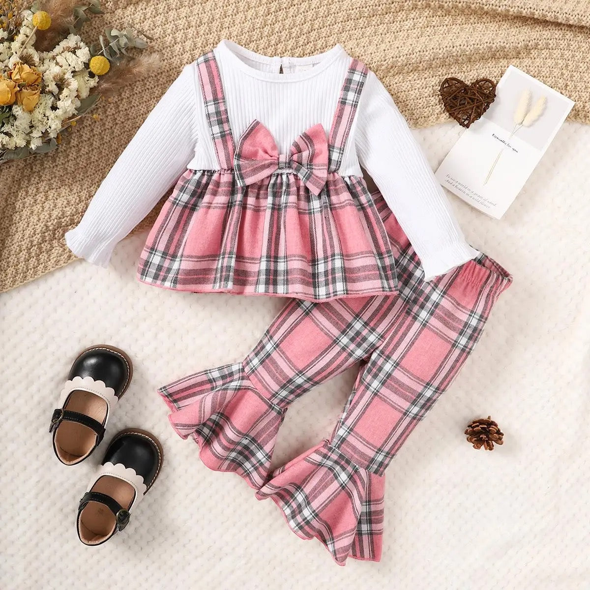 Infant girls plaid long sleeve pants set FSH