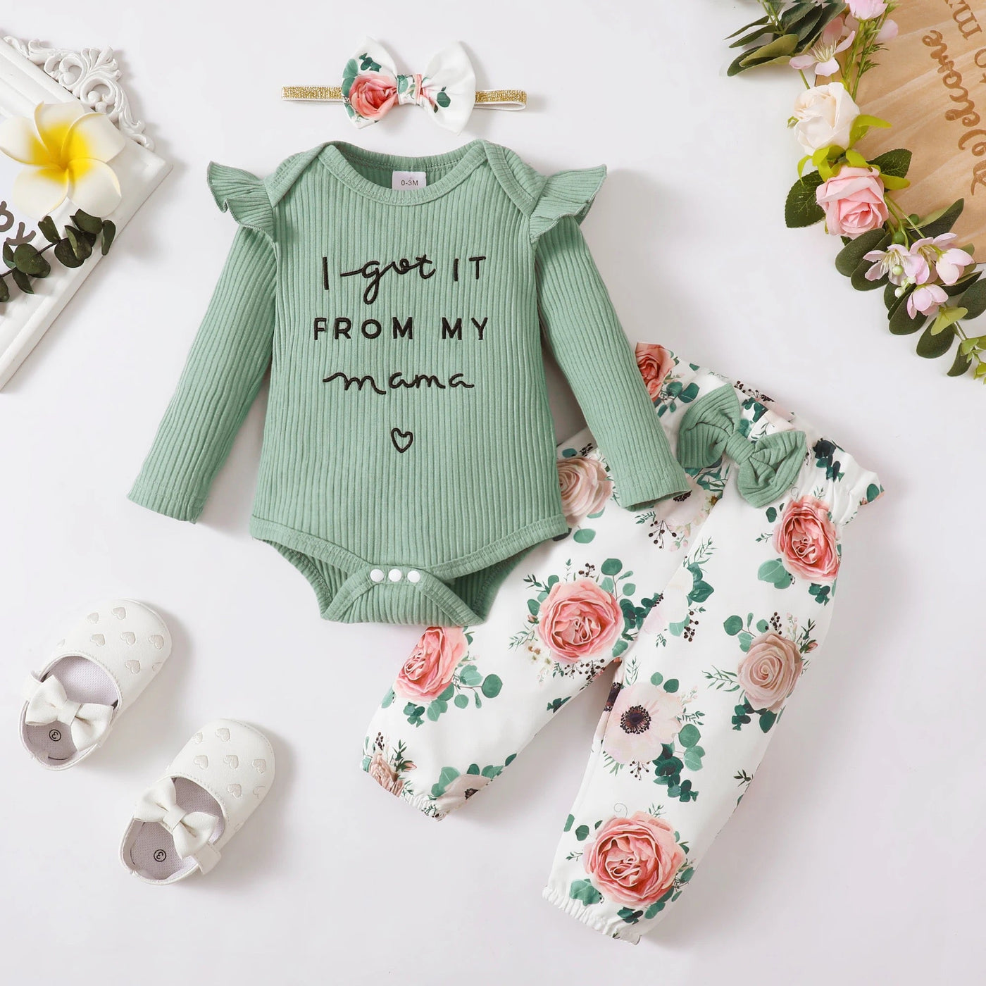 Infants floral jumpsuit with headband FSH