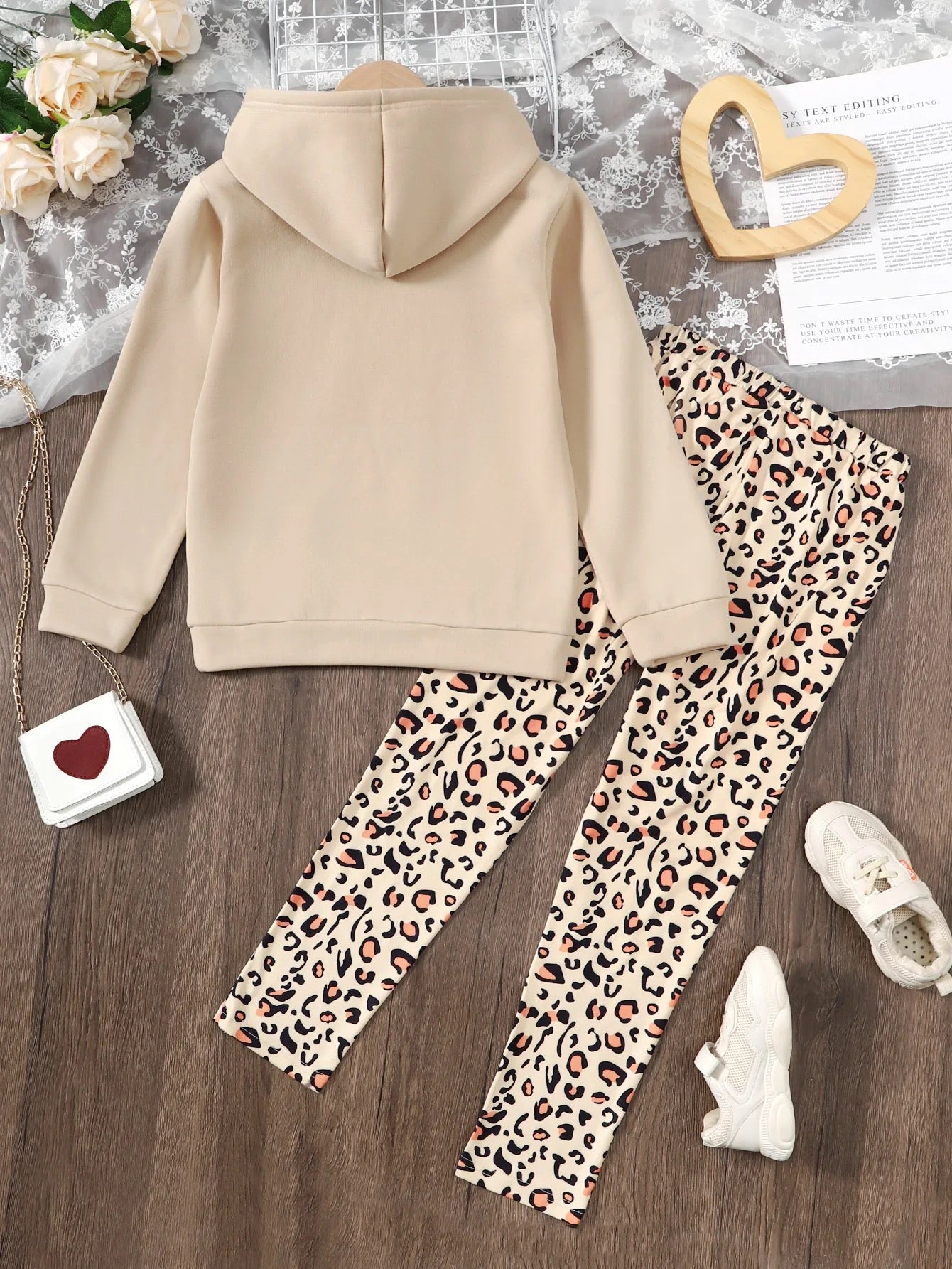 Girls leopard style hoodie and pants set FSH