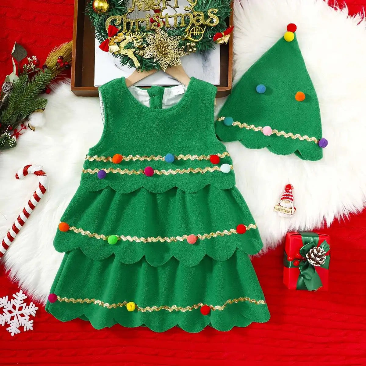 Toddler girls Christmas tree performance costumes FSH