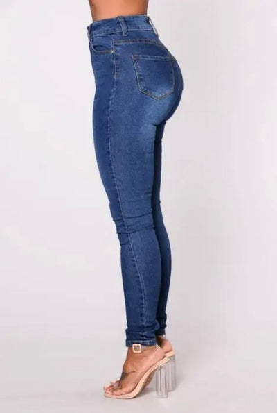 Women slim skinny high waist denim pencil stretch pants