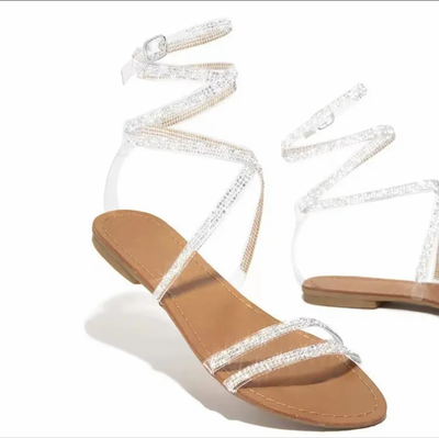 Black leg tie flat sandals