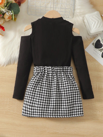 Girls autumn long sleeve pullover top skirt set FSH