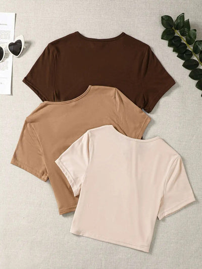 Solid cropped v neck slim shirt FSH