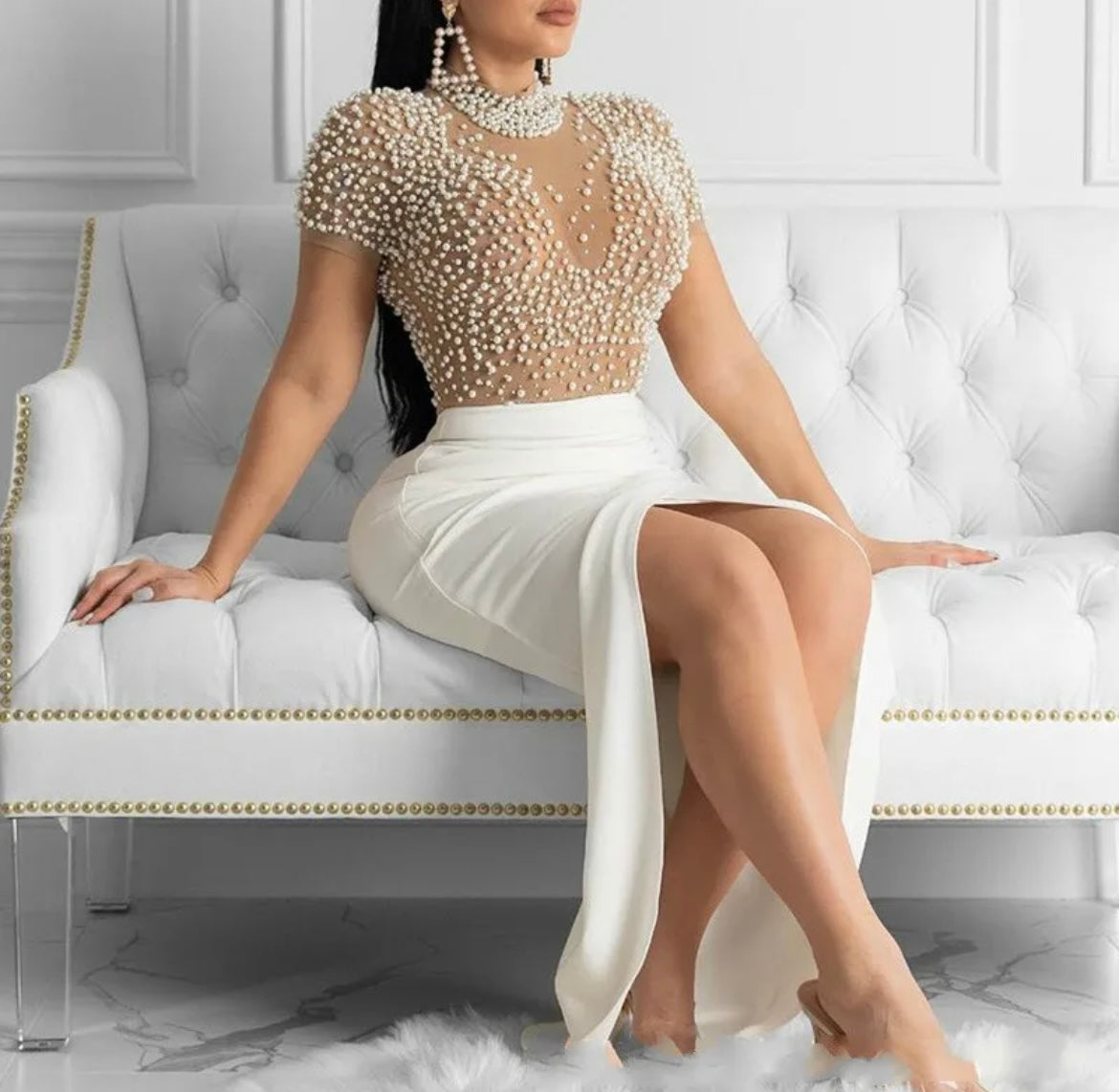 Dinner sexy tight see through net yarn hips long tail sequin tail