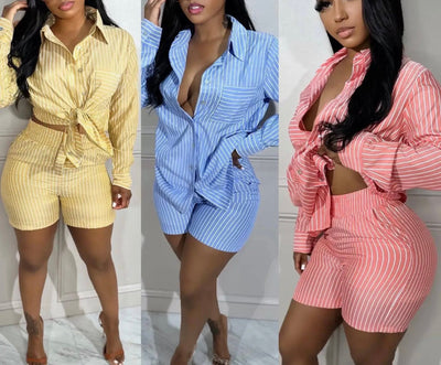 Women casual long sleeve shirt set two piece