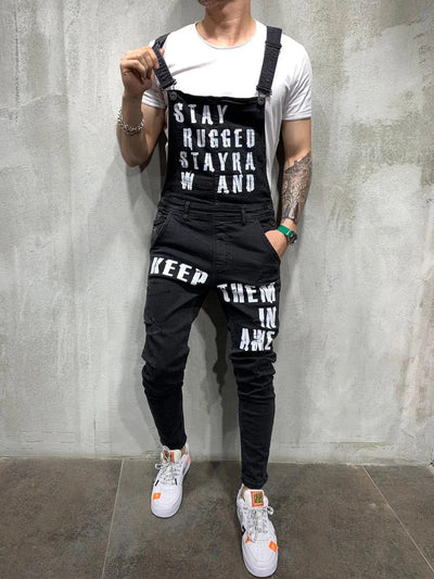 Men ripped jeans jumpsuit Yin