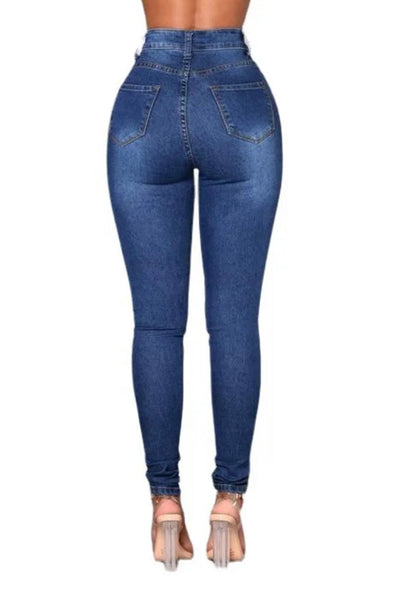 Women slim skinny high waist denim pencil stretch pants