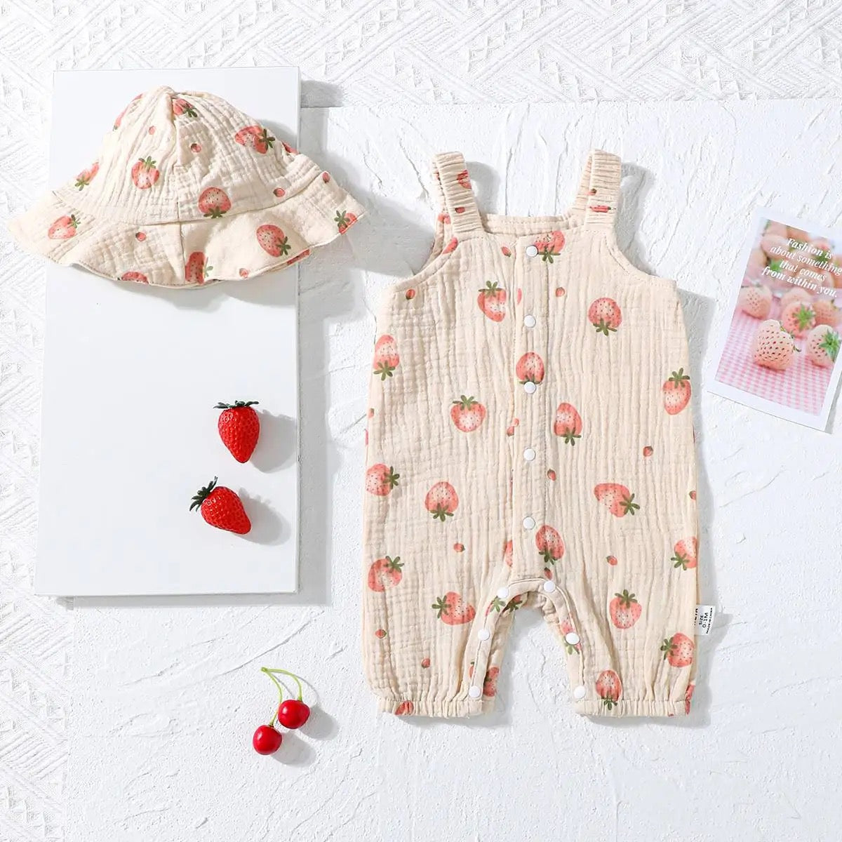 Infant girls strawberry printed pure cotton one pc FSH