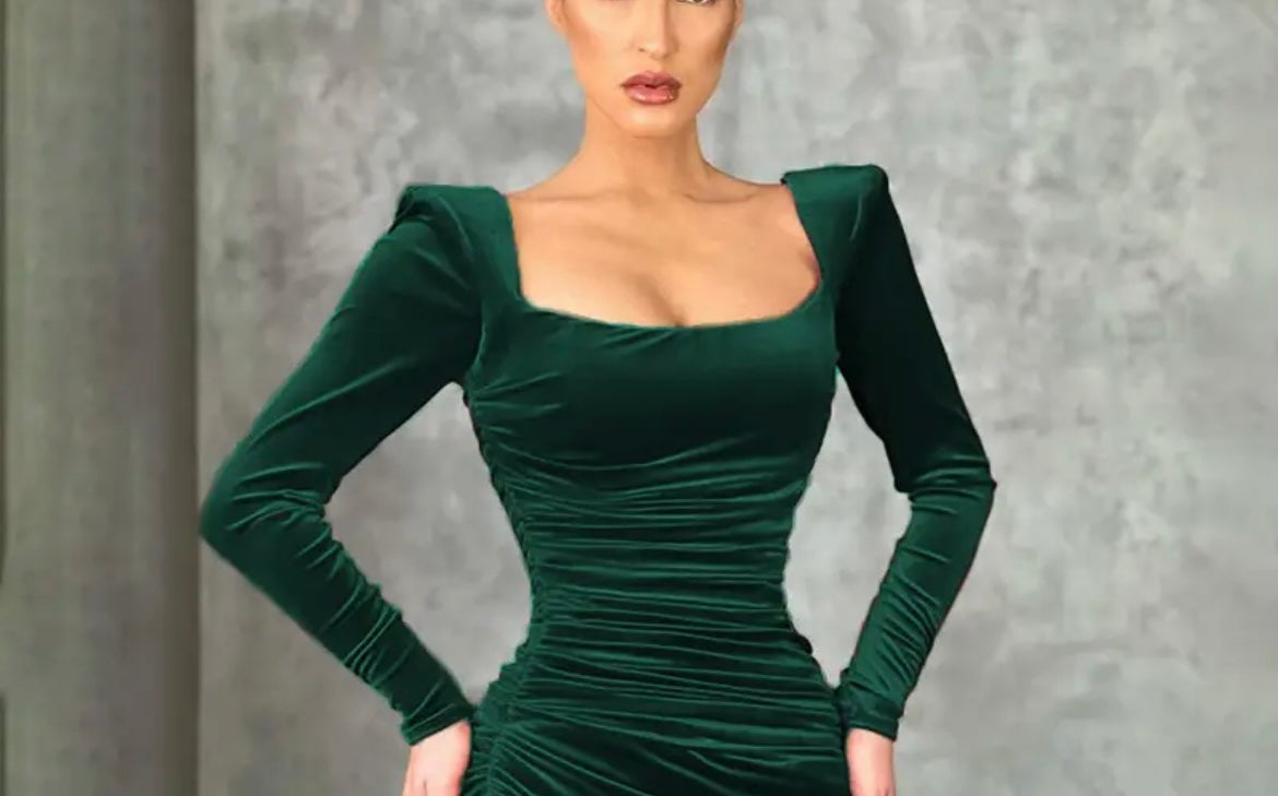 Ladies slim long sleeve fall fashion sexy V neck split dress