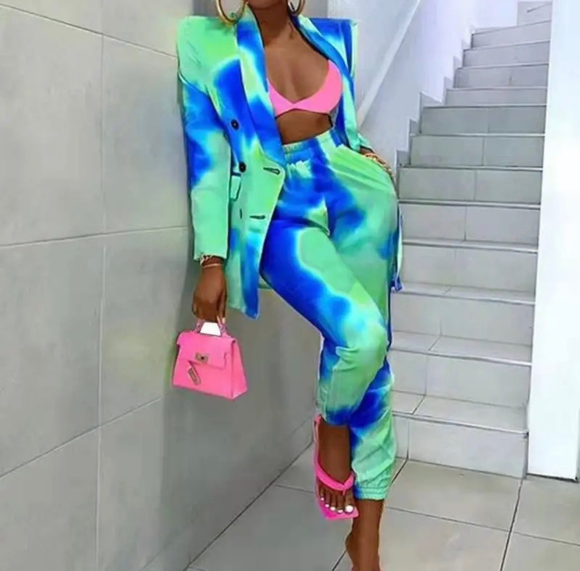 Women 2 Pc small high waist pants blazer suit
