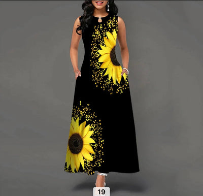 Women sleeveless bohemian retro casual dress