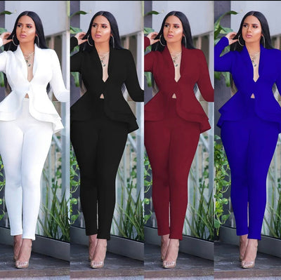 Women Casual two piece ruffle suit