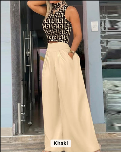 Casual two piece wide leg pants & tank top