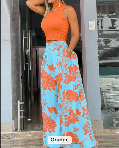 Casual two piece wide leg pants & tank top