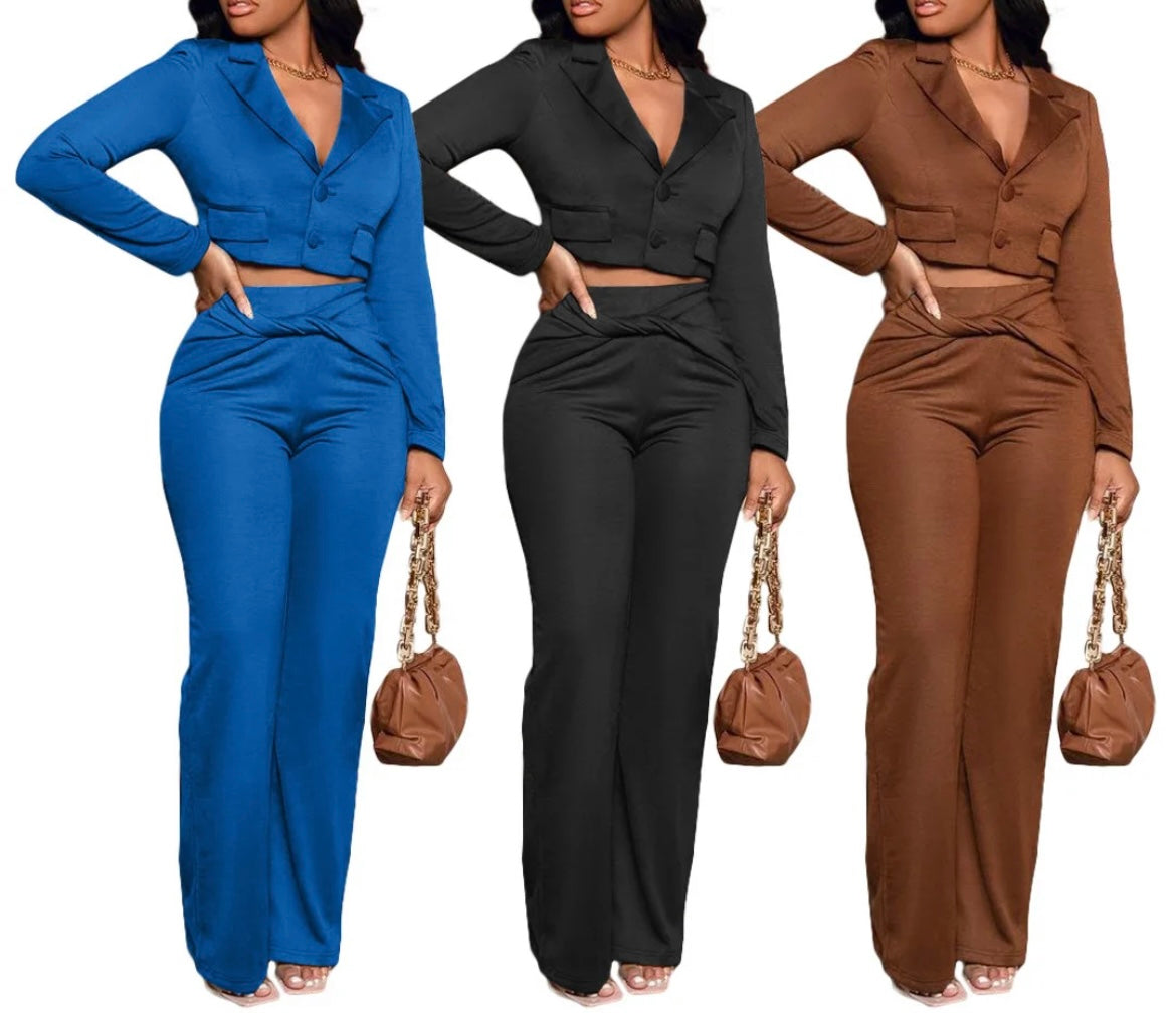 Women career set 2 pc crop top pants suit