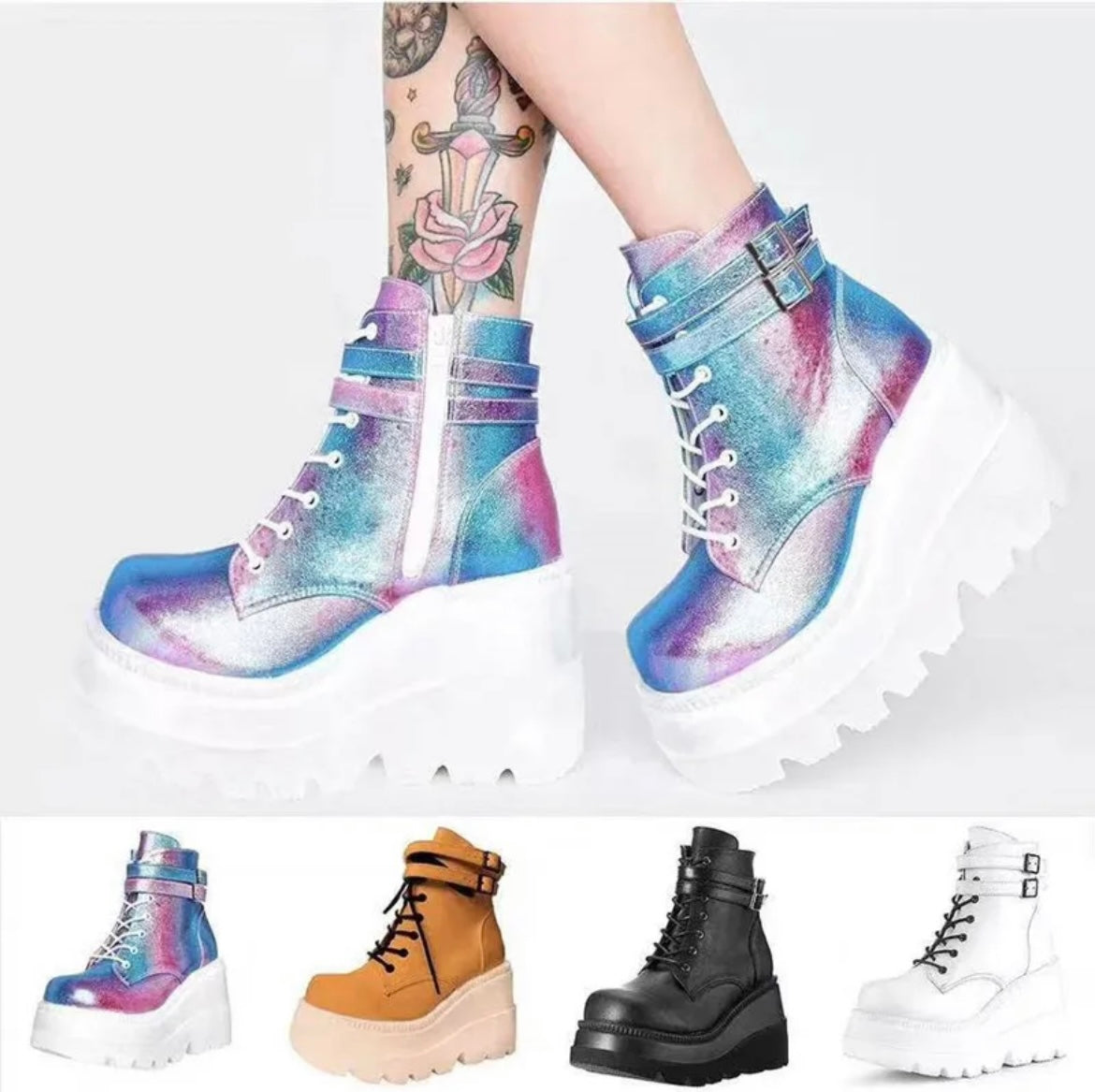 Women wedge heel side zipper boots