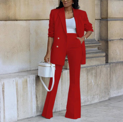 Women office suit wide pants leg blazer set
