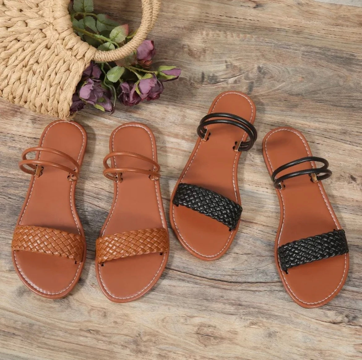 Women flat heeled woven sandal