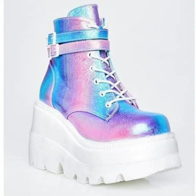 Women wedge heel side zipper boots