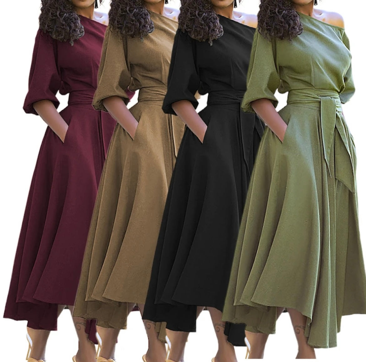 Women lace up waist temperament casual office dress