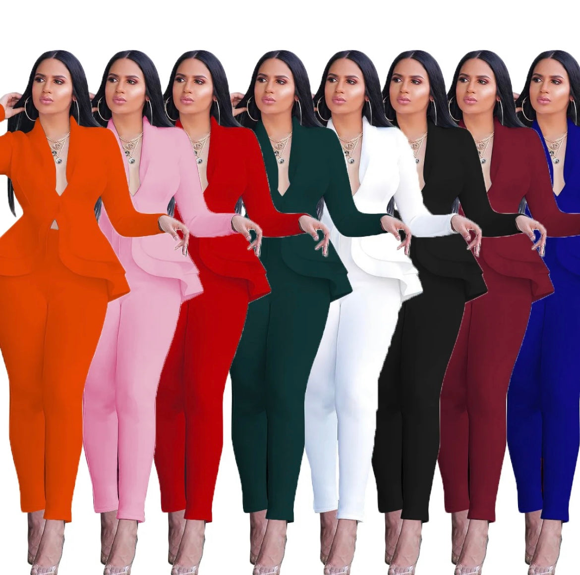 Women Casual two piece ruffle suit