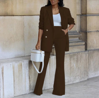 Women office suit wide pants leg blazer set