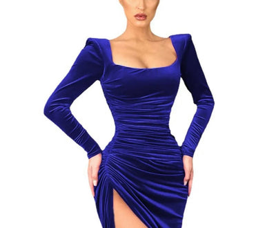 Ladies slim long sleeve fall fashion sexy V neck split dress