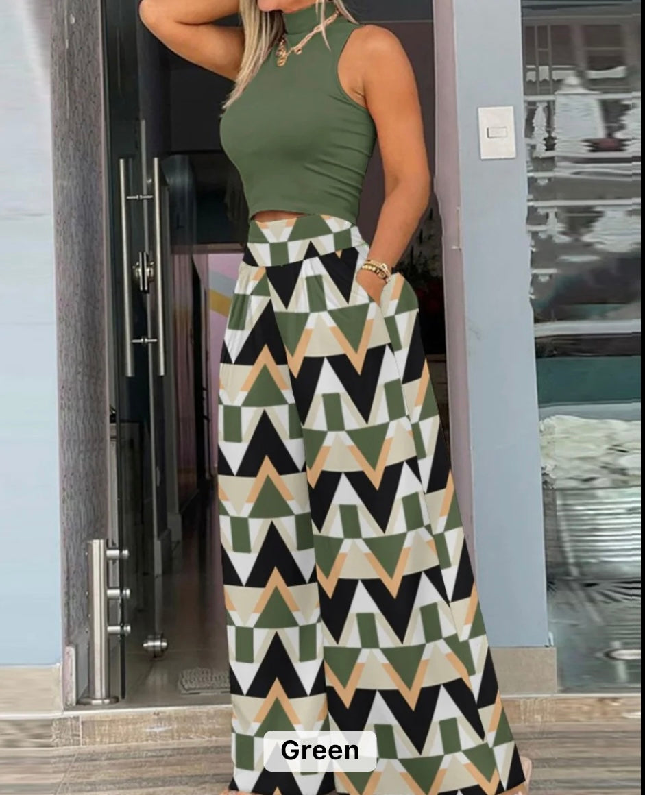 Casual two piece wide leg pants & tank top