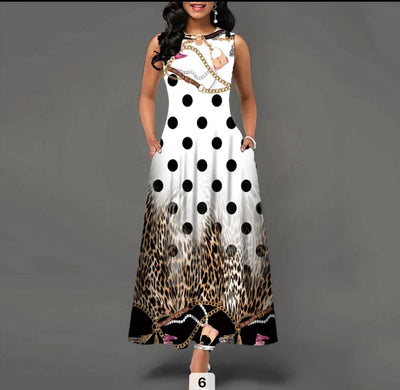 Women sleeveless bohemian retro casual dress