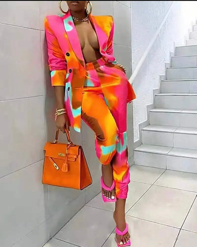 Women 2 Pc small high waist pants blazer suit