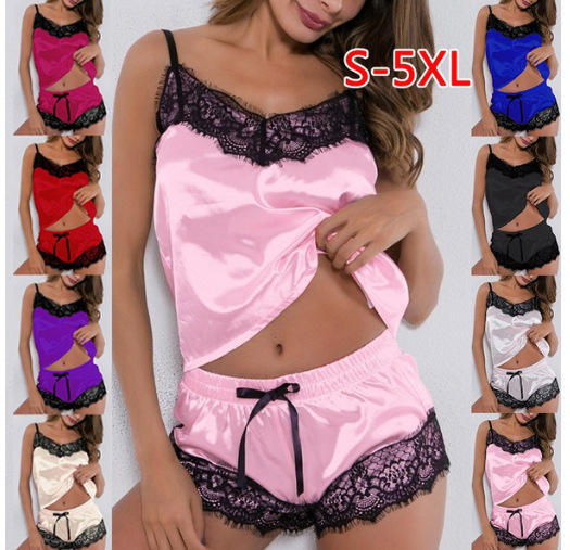 short 2 piece night wear for women silk satin sleepwear