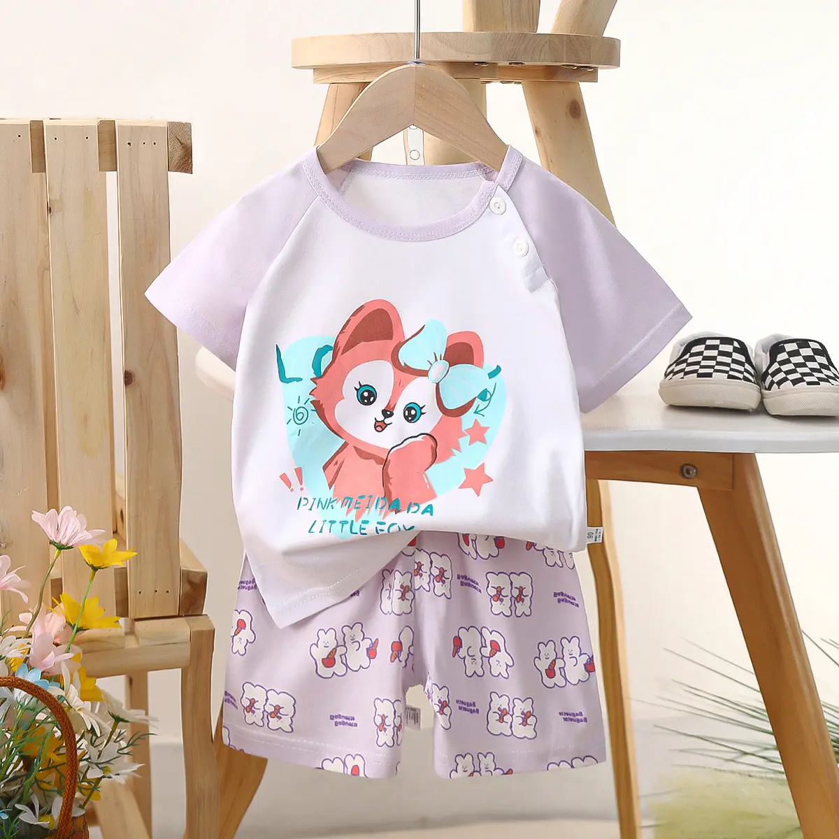 100% Cotton T-Shirts Shorts 2pieces Children Clothing Sets Girls Toddler Clothing Sets