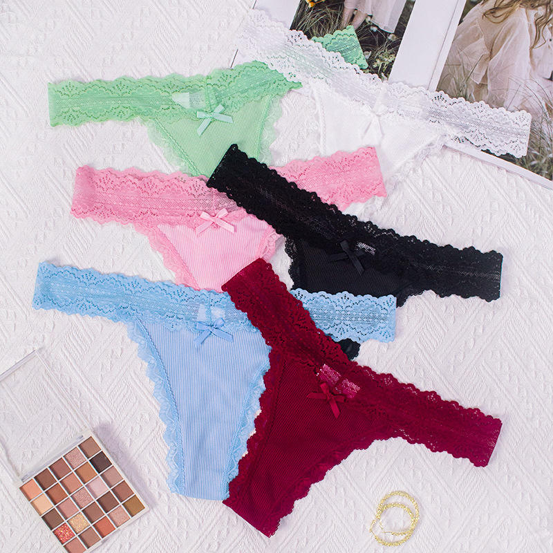 Women's Underwear Sweet Bow Thong Lace Embroidery