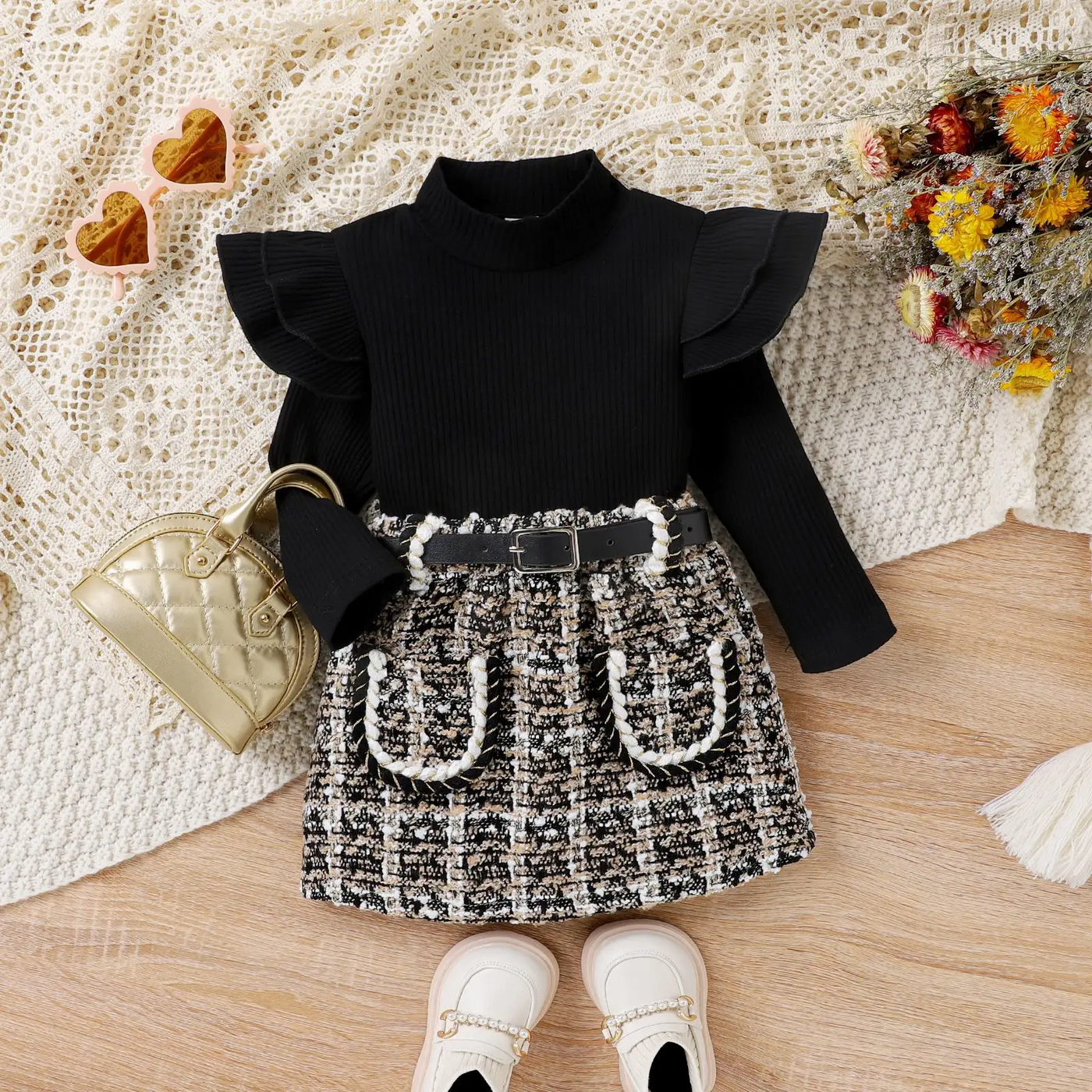 Dress With Polka Dot Cropped Coat Top Toddler Tutu Dress + Cardigan Sets