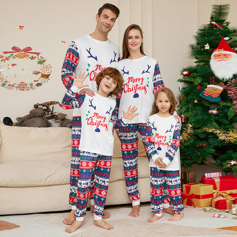 Family Parent Child Pajama Two Piece Set New Christmas Cartoon Letter Printed Home Clothes