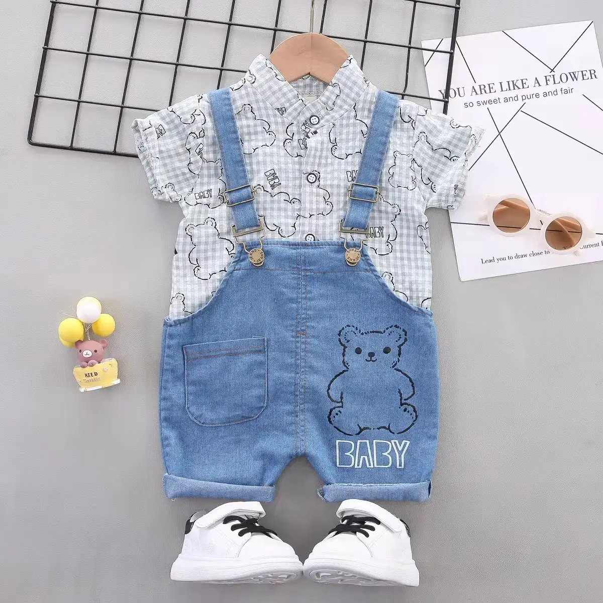 Baby Clothing Sets Cartoon T-shirt Denim Jumpsuit 2PCS Baby Boys Clothes