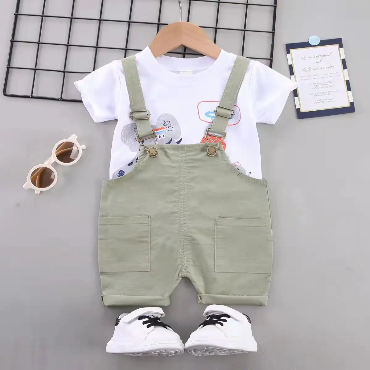 Infant Cotton Baby Boys Cute Overalls Set Kids Casual T-shirt Denim Rompers 2Pcs Boy Clothes Set