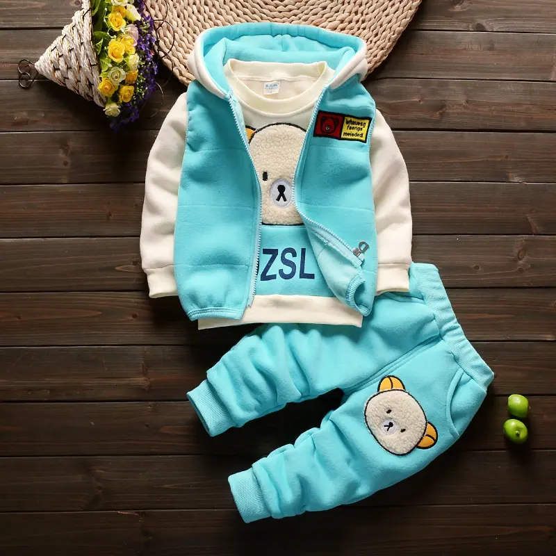 s Tracksuits Set Solid Color Zipper Up Warm Thick Baby Clothing Set Waistcoat Tops Pants 3PCS Boys Girls Outfit