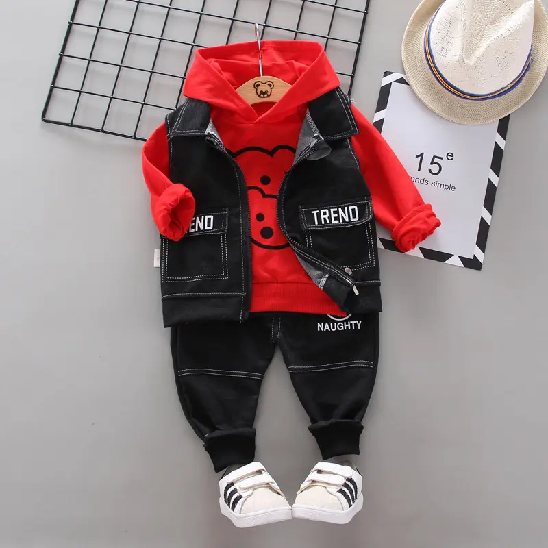 Boys Clothing Sets Casual Fashion Hoodies Vest Pants 3PCS Tracksuit Kids Sweatsuit Sets