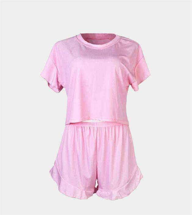 Fashionable Casual Home Wear Pink Short Women's Sleepwear Set