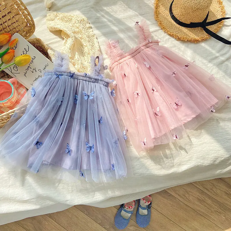 Butterfly Embroidery Toddler Girls Dresses Summer Lace Dress