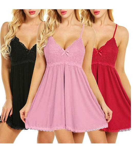 Sexy Women Plus Size Lingerie Solid Lace sleeveless v neck Nightgowns See Through Underwear black Sleep dress Nightdress