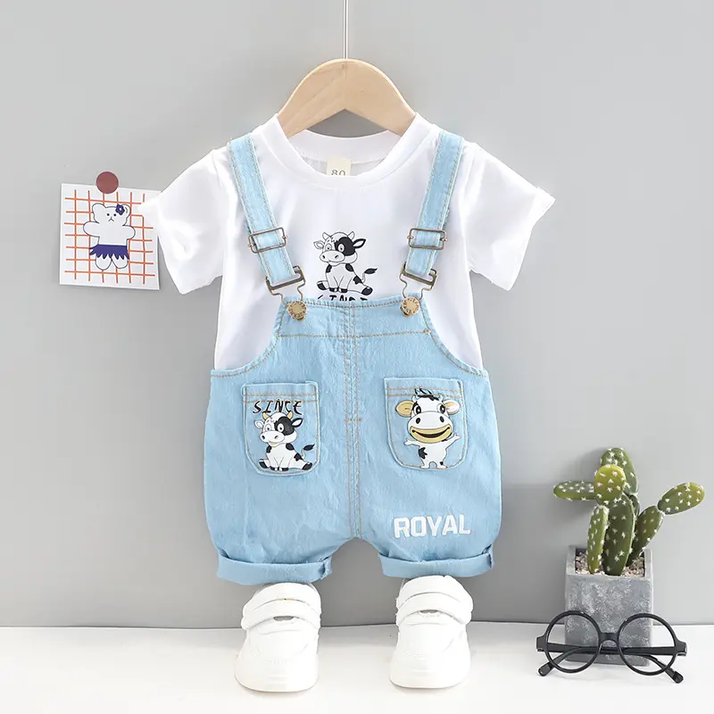 Baby Boys Romper Infant Toddler Kids Cotton Short Sleeve T-shirt Denim Jumpsuit Overalls Baby Jumpsuits