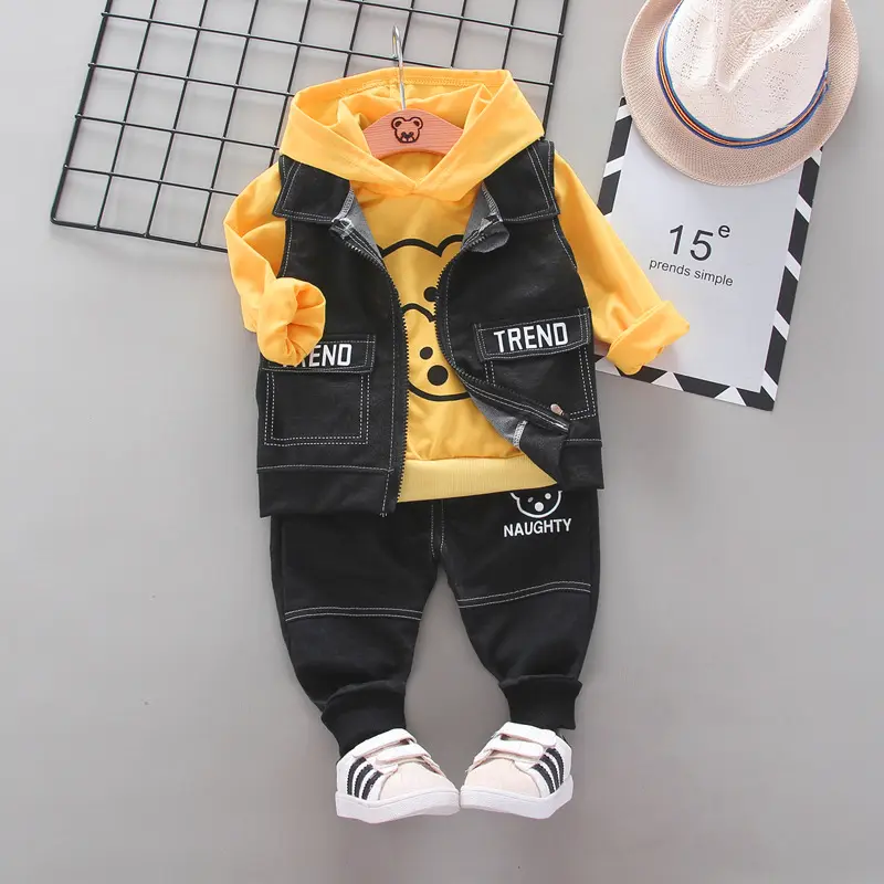 Children Clothing Suits Kids Baby Boys Waistcoat+Hoodies+Pant 3PCS Boy Clothing Set (Copy)