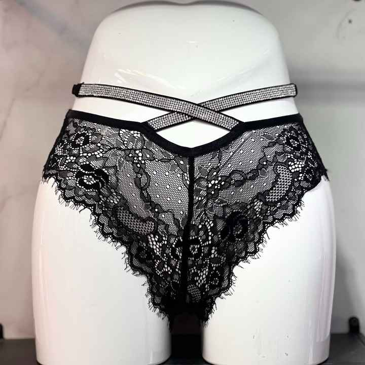 Fashionable Sexy Women's Hot Pants Lace High Waisted Rhinestone Elastic Underwear Triangle Pants