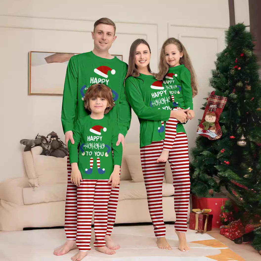 Pajama Set Cartoon Christmas Printed Striped Home Clothes