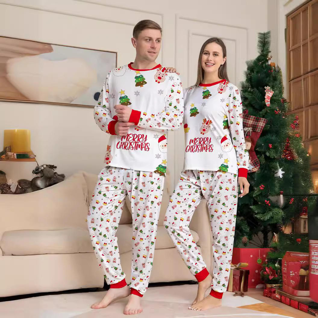 Christmas Cartoon Pattern Christmas Tree Print Parent-Child Pajamas Set Comfortable And Casual Home Wear