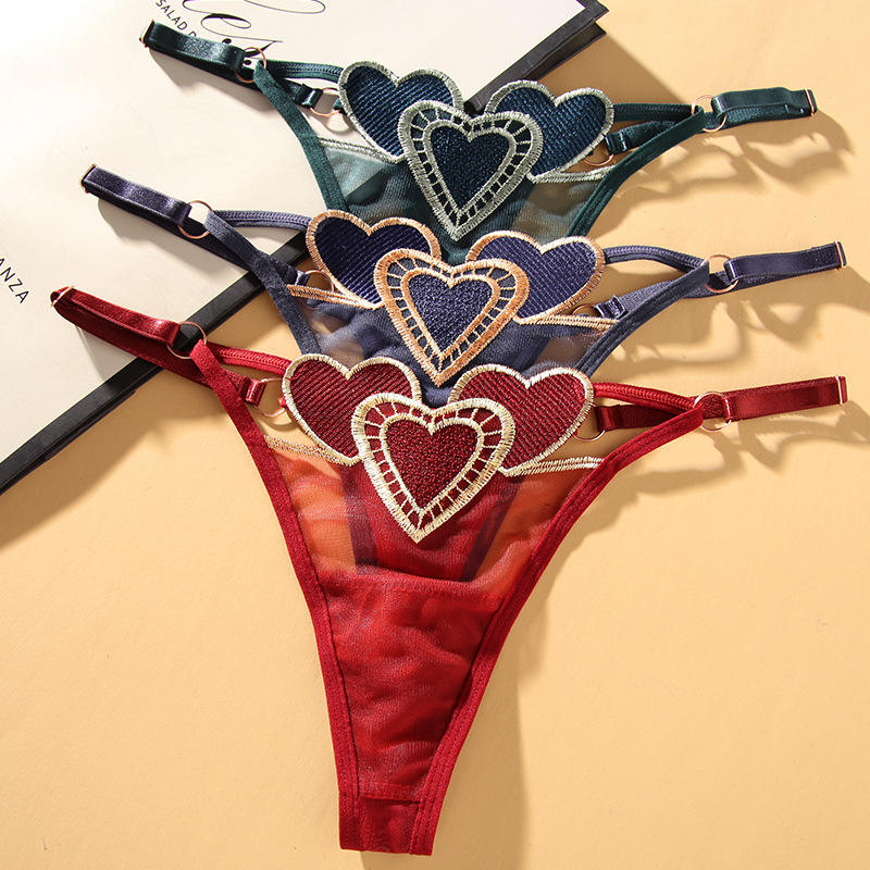 Women's Panties Lace Breathable Embroidered Heart Shape