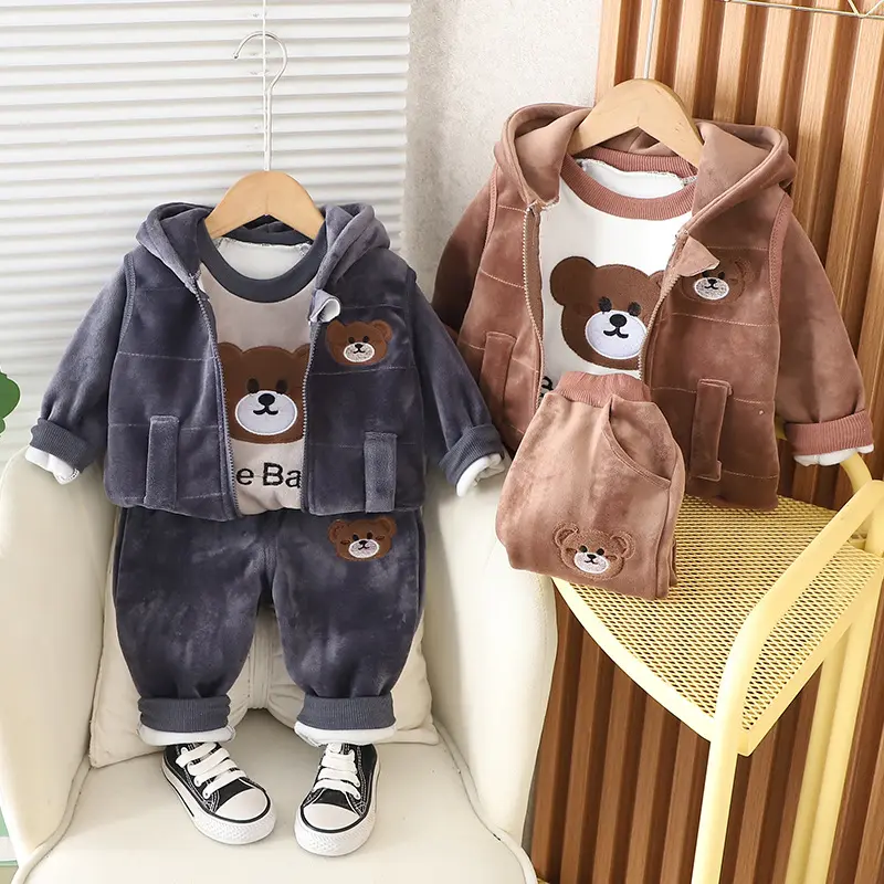 Children Hooded Sweatersuit Kids Clothing Warmer Suit 3PCS Casual Baby Boy Clothes Set